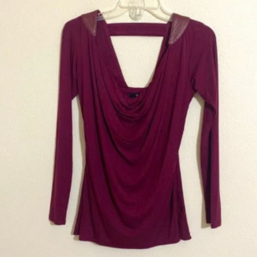 SKY Celeb Style Casual Long Sleeve Tunic Top w Leather Trim Women's Size S